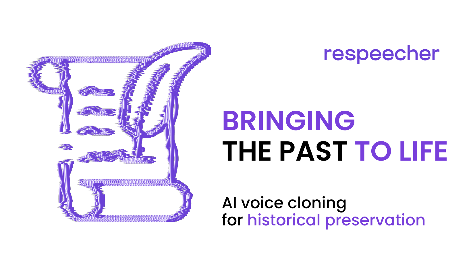 Cover image for blog article featuring text 'Bringing the Past to Life: AI voice cloning for historical preservation' with an abstract purple illustration of a parchment scroll and quill pen and Respeecher logo in the top right corner.