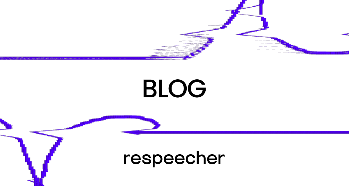 Website page cover image featuring a minimalist design with the word 'BLOG' centered in bold black text against a white background. Below the text, Respeecher logo is displayed in lowercase. The image also features abstract purple lines, giving a modern and dynamic feel to the design.