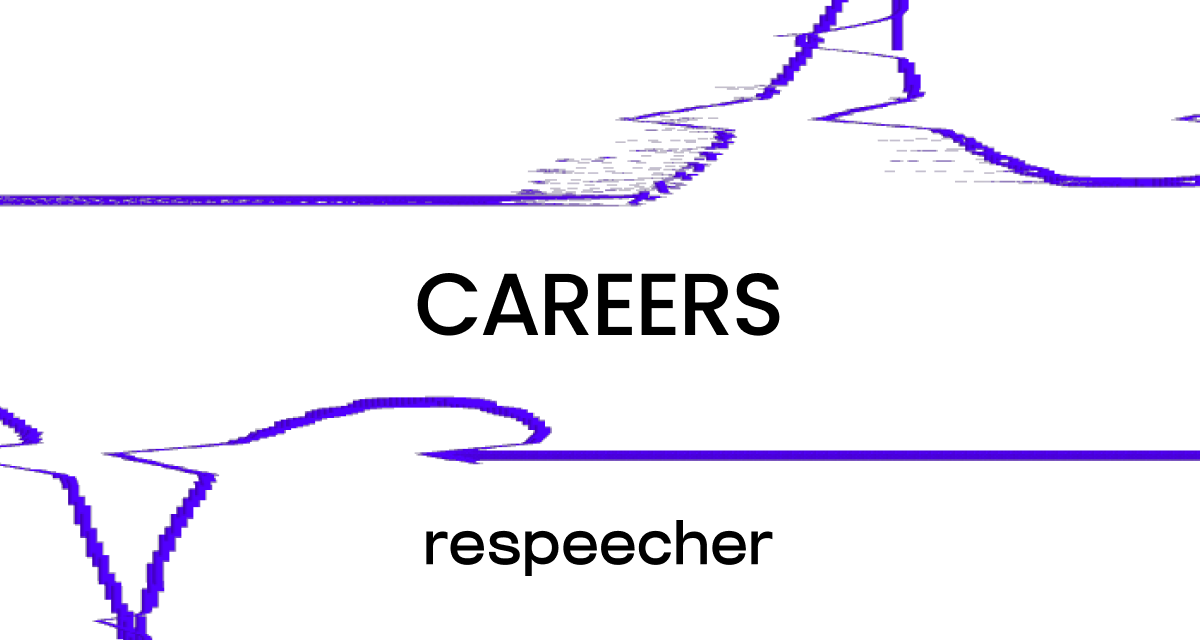 Website page cover image with the title 'CAREERS' centered in bold black text against a white background. Below the title, the Respeecher logo is displayed in lowercase. The image is accented with abstract purple lines, adding a modern and dynamic touch to the design.