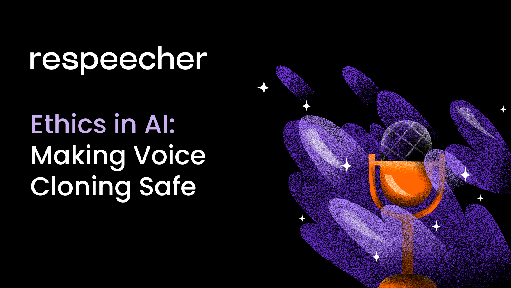 The image displays a vibrant purple, sparkling hand holding a bright orange microphone against a dark backdrop, with stars adding a touch of magic. Adjacent to this visual is the title 