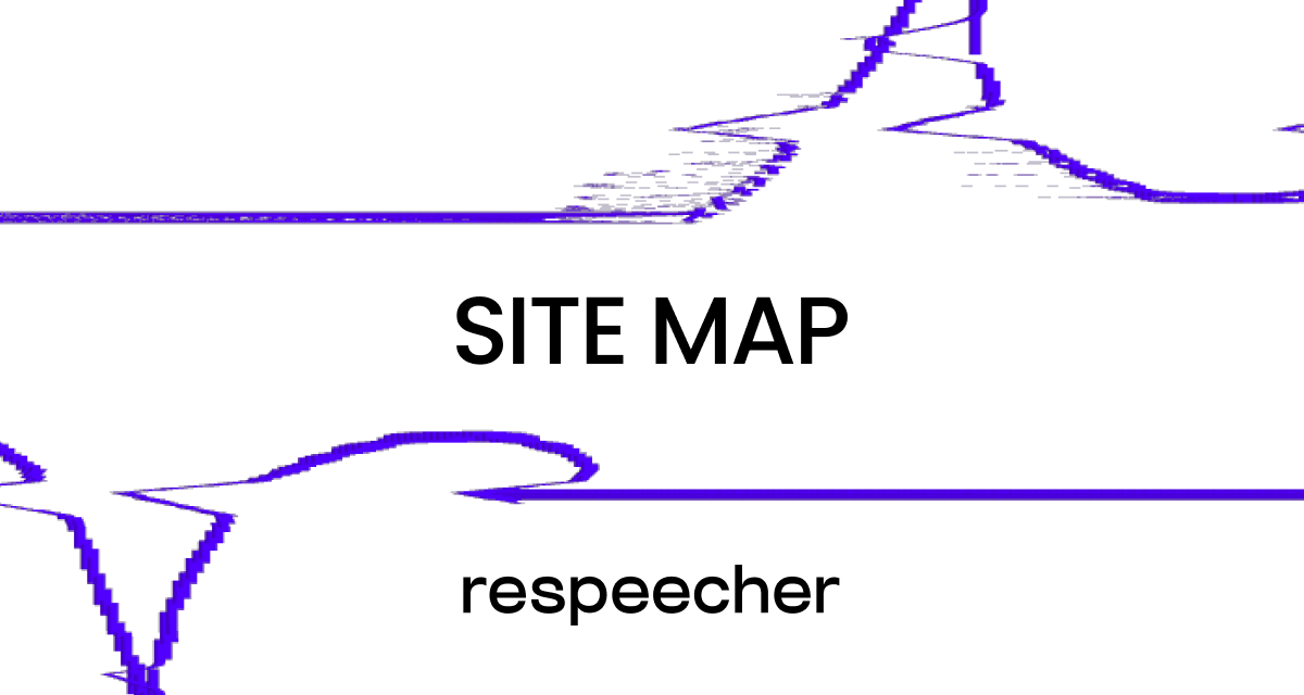 Cover image for Respeecher's site map page with bold text 'SITE MAP' and 'Respeecher' below, featuring abstract purple line patterns in the background.